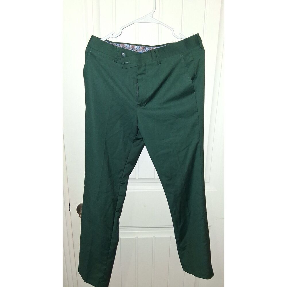 Sean Alexander Men’s 32W Dark Green Dress Pants Suit Trousers Flat Front